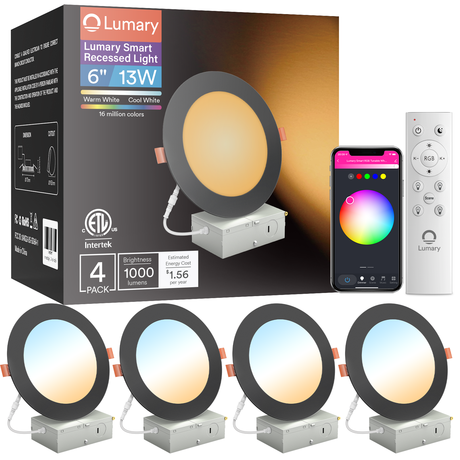 Iluminación Empotrada Inteligente Wi-Fi sin Bote Lumary 6 pulgadas 4 unidades