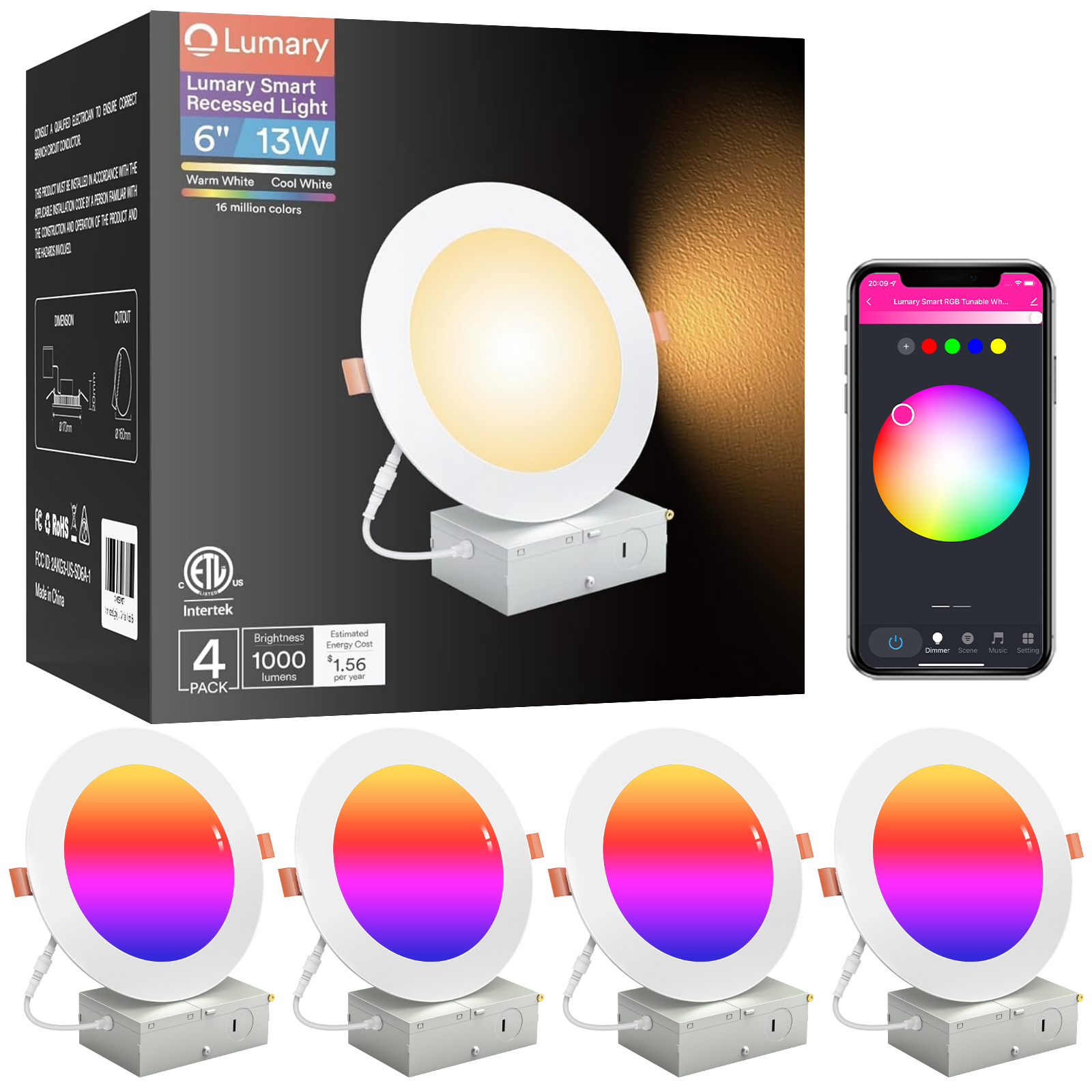 Iluminación Empotrada Inteligente Wi-Fi sin Bote Lumary 6 pulgadas 4 unidades