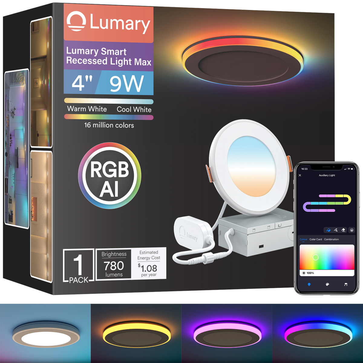 Luz empotrable Lumary Smart RGBAI con luz nocturna auxiliar degradada
