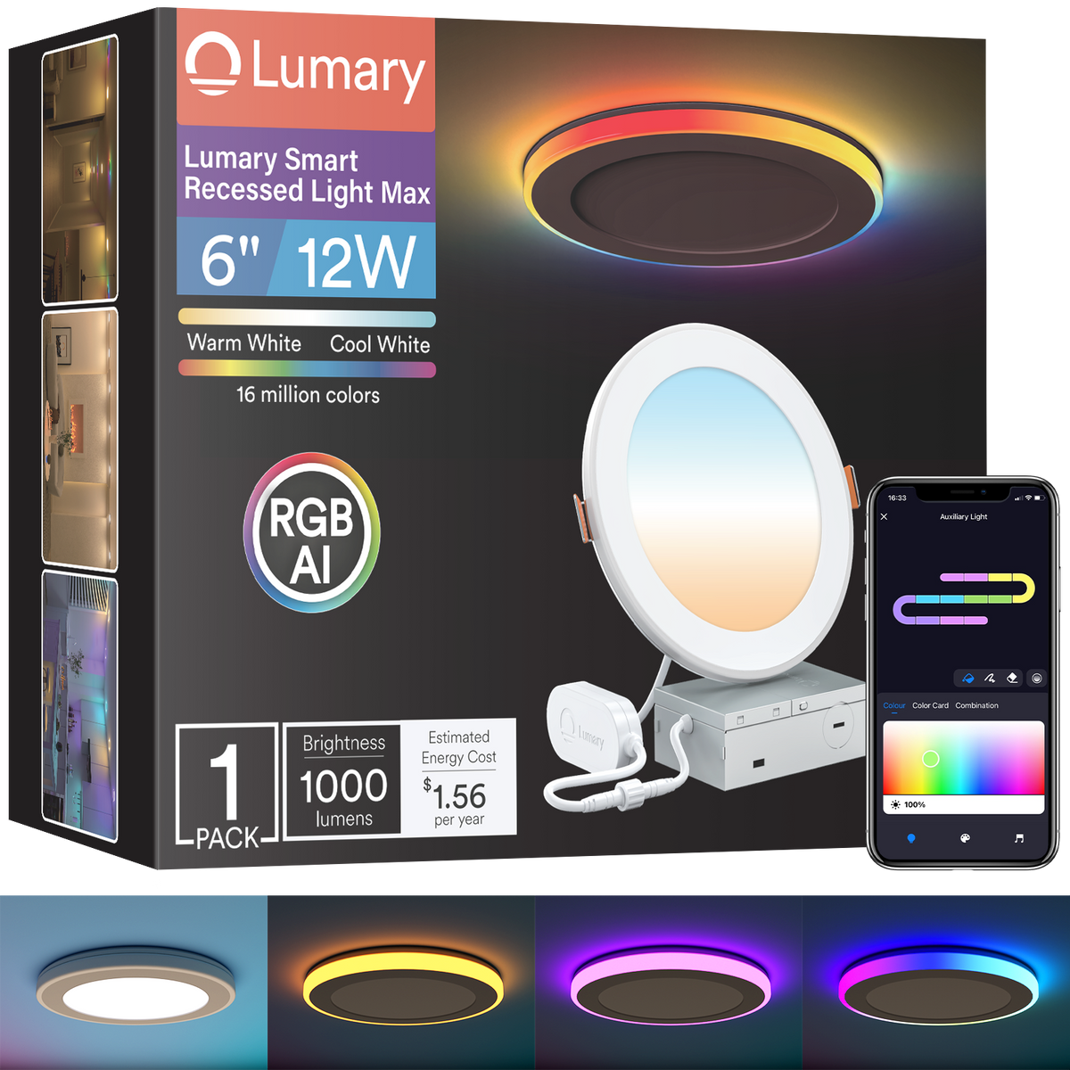 Luz empotrable Lumary Smart RGBAI con luz nocturna auxiliar degradada
