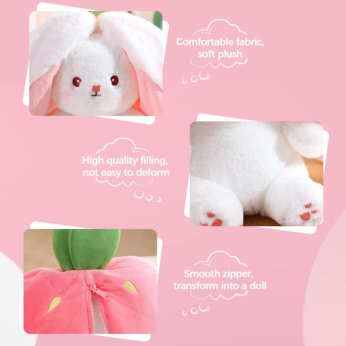 🐰🥚Oferta anticipada de Pascua 49% DE DESCUENTO Juguete de peluche 2 en 1 diseño de conejo fresa🍓🐰🎀