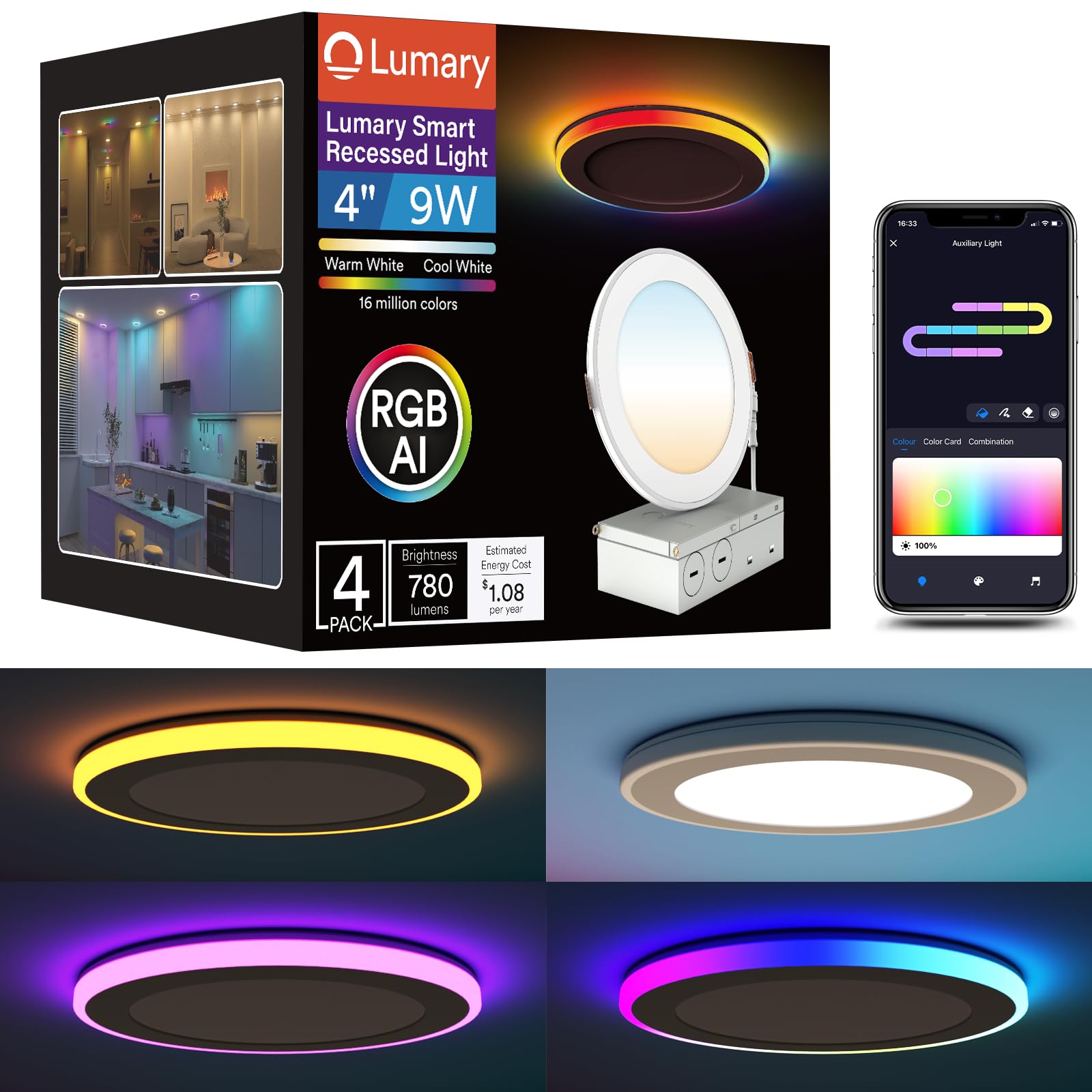 Lumary RGBAI recessed light with gradient modes and smart features