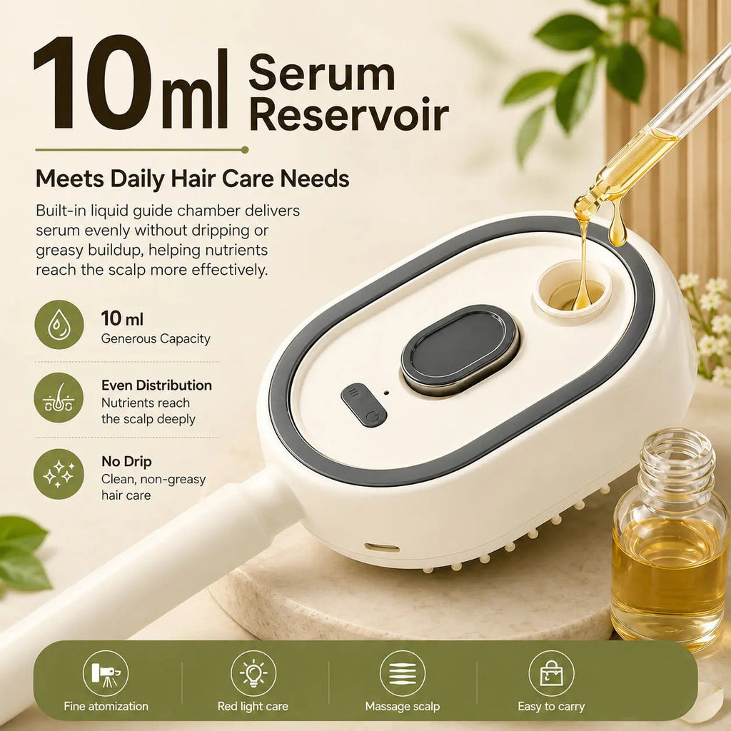 3-in-1 Scalp Spa Comb - 10ml serum reservoir with even distribution, no drip, for daily hair care