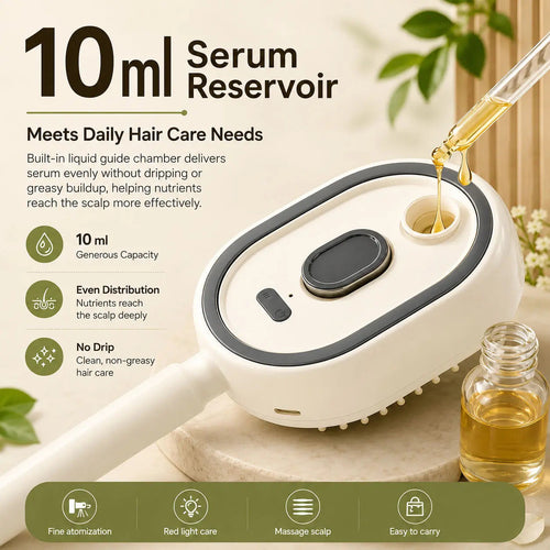 3-in-1 Scalp Spa Comb - 10ml serum reservoir with even distribution, no drip, for daily hair care