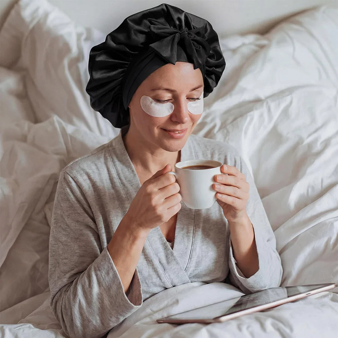Gorro de satén para dormir Lovocross – Lazo ajustable, ala ancha, para todo tipo de cabello