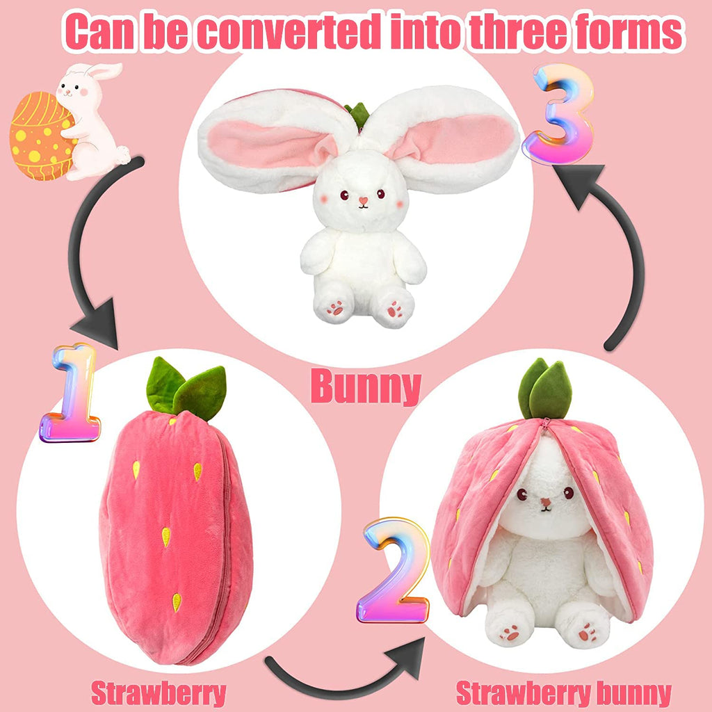 🐰🥚Oferta anticipada de Pascua 49% DE DESCUENTO Juguete de peluche 2 en 1 diseño de conejo fresa🍓🐰🎀