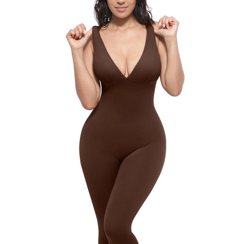 Deep V Shapewear with Chest Support Breathable High - Waisted Tummy Control Jumpsuit - LUNA